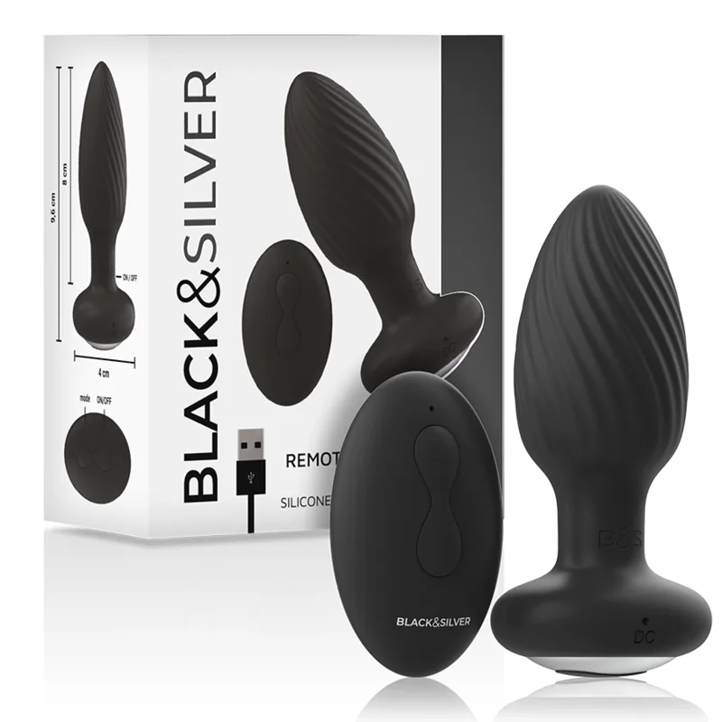Vibromasseur Télécommande du Rotateur Anal en Silicone Wells Plug Black&Silver
