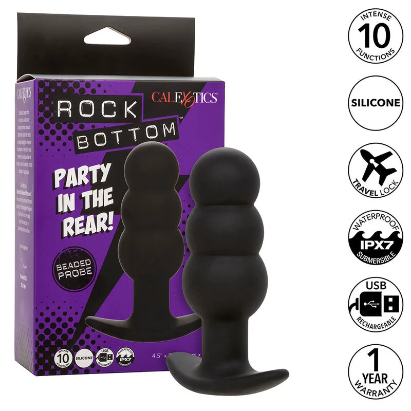 Rock Bottom Plug Anal Perlé 10 Vibrations Silicone Noir Calexotics