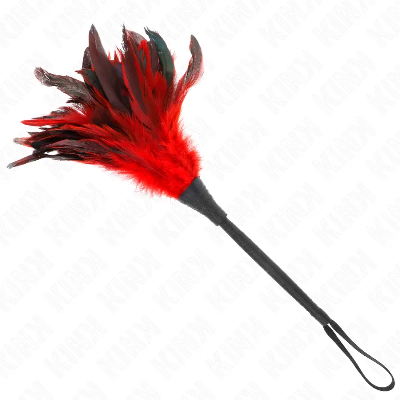 Plumes de Poulet Tickle en Forme de Corne Rouge 36 CM Kink rouge bdsm