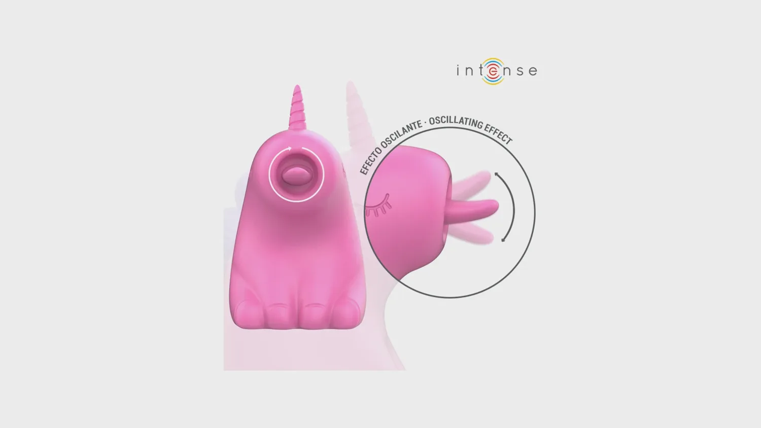 Stimulateur clitoridien Intense Pinkie en forme de licorne rose, avec son museau oscillant qui imite une langue