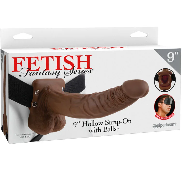 Gode Sangle Creux 9 avec Boules 22,9 cm Marron Fetish Fantasy