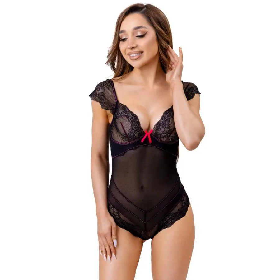 Body Evelyn Lc 20243 avec Bordure en Dentelle et noir body résille