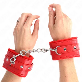 Menottes Doublés de Fourrure Premium Rouge avec Kink