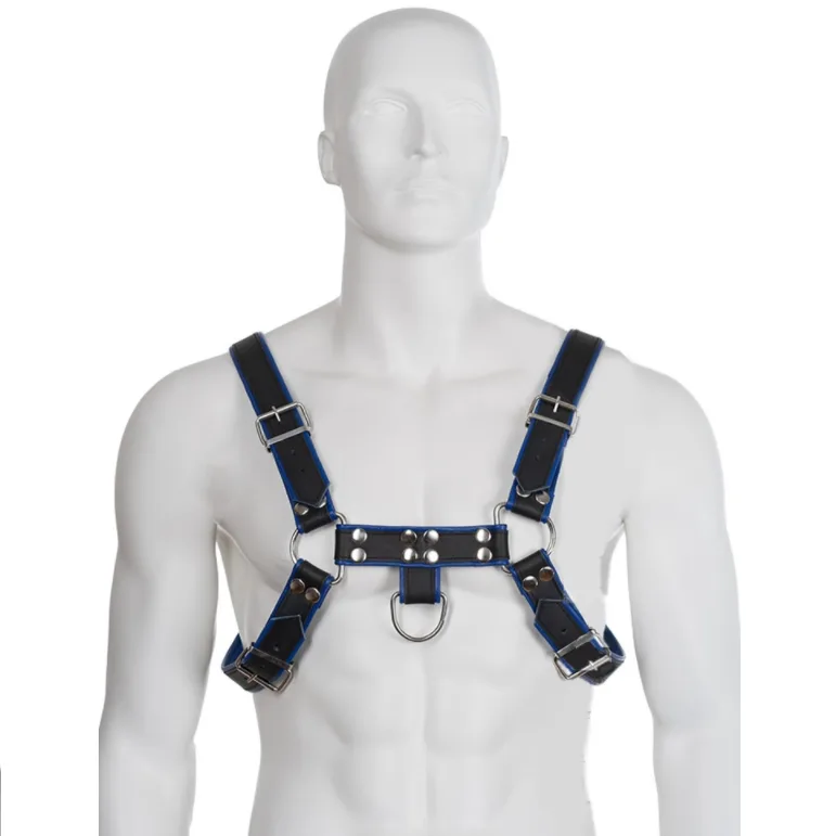 Harnais en Cuir Bleu et Noir Poitrine Bulldog Leather Body