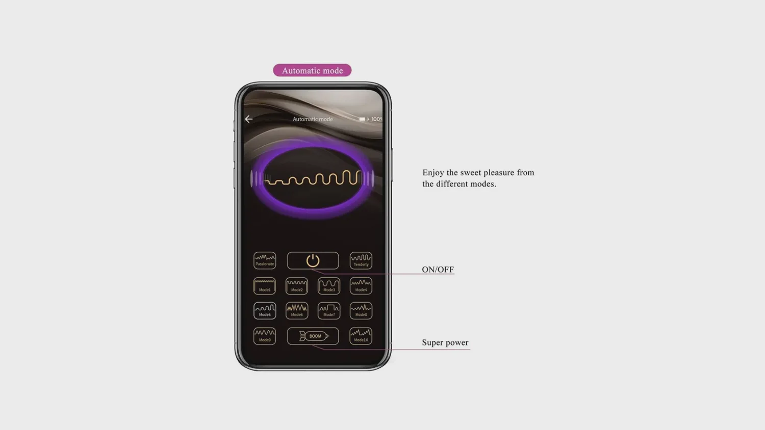 Écran du mode automatique de l'application Pretty Love pour piloter un vibro connecté au téléphone