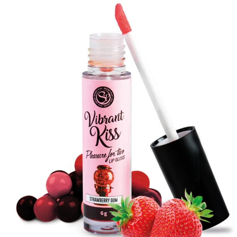 Lip Gloss Vibrant Kiss Fraise Gomme Secretplay lubrifiant comestible