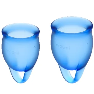 Coupe Menstruelle Feel Confident Bleu Foncé 15 + 20 ML Satisfyer bleu bien etre