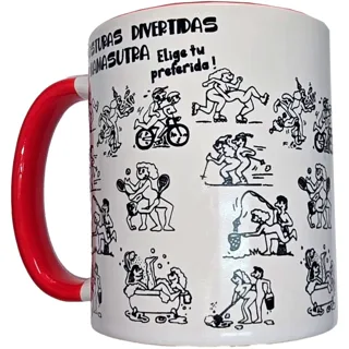 Tasse Blanche Positions Kamasutra avec Anse Rouge 370 ML blanc jeu coquin