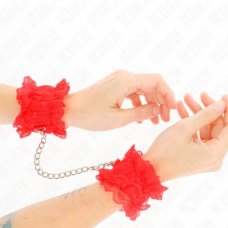 Attentes-poignets Élastiques en Dentelle Rouge Kink rouge menottes