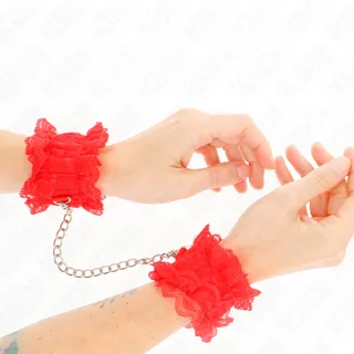 Attentes-poignets Élastiques en Dentelle Rouge Kink rouge menottes