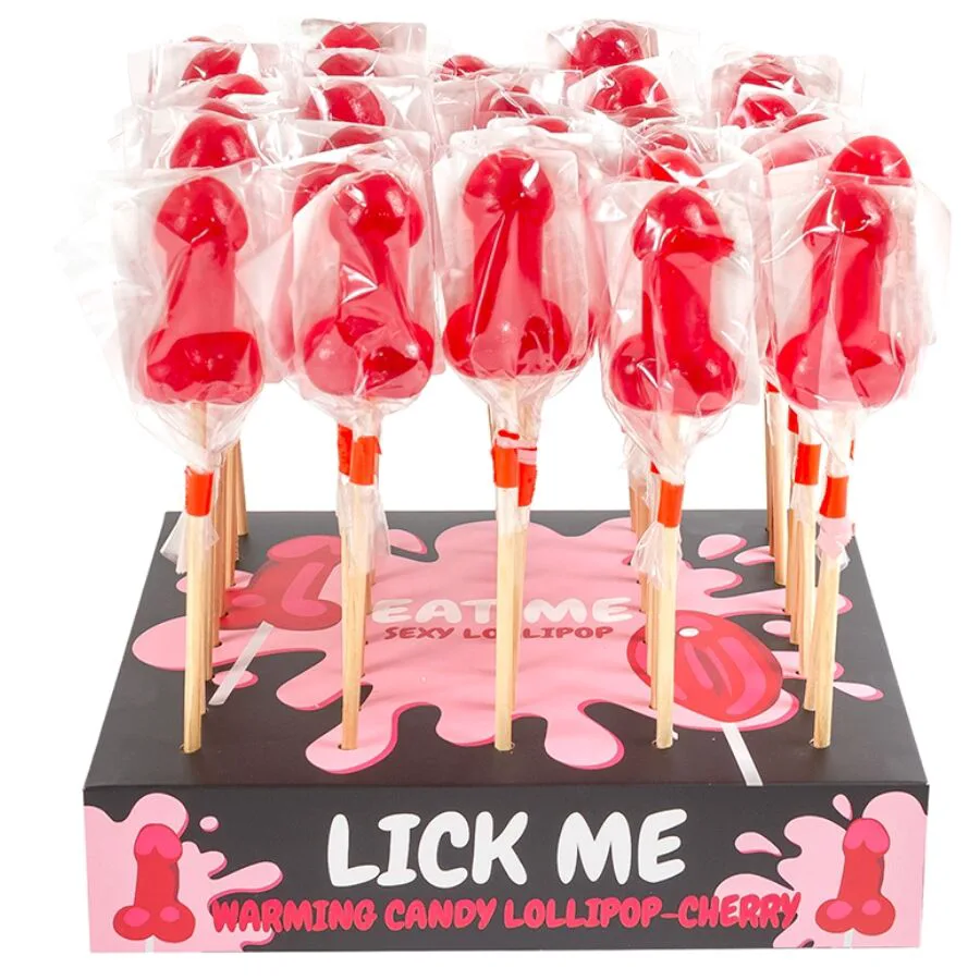 Présentoir de Sucettes Pénis en Bonbons à la Cerises avec jeu coquin
