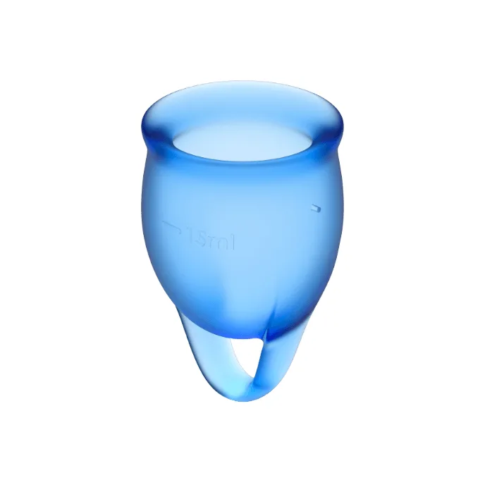 Coupe Menstruelle Feel Confident Bleu Foncé 15 + 20 ML Satisfyer bleu bien etre