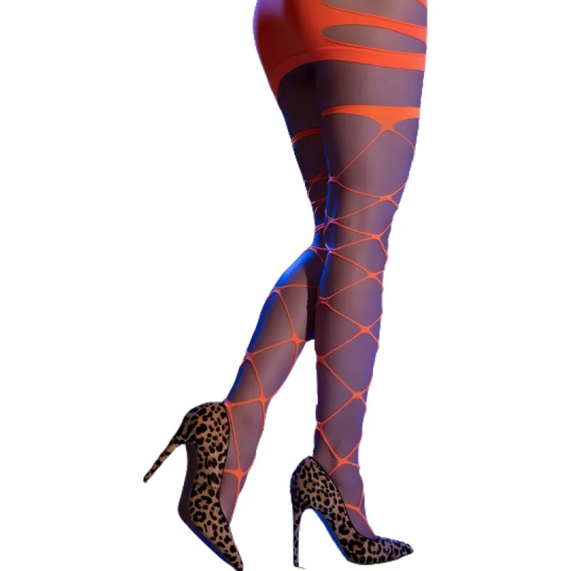 Cr 4706 Collants Cabaret Orange S/m Chilirose orange porte-jarretelles