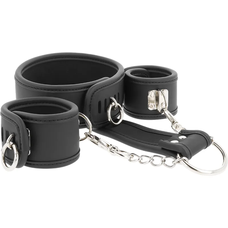 Collier et Menottes en Cuir Végan avec Doublure en Noprène menottes
