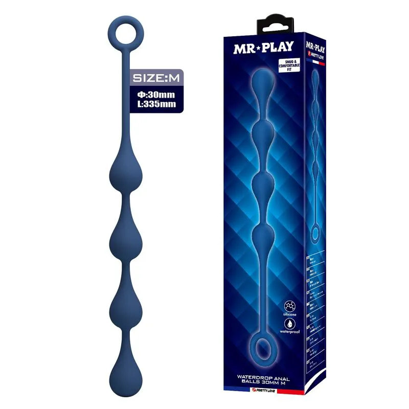 Perles Anales en Silicone Bleu, Taille M (33 Cm) Mr Play