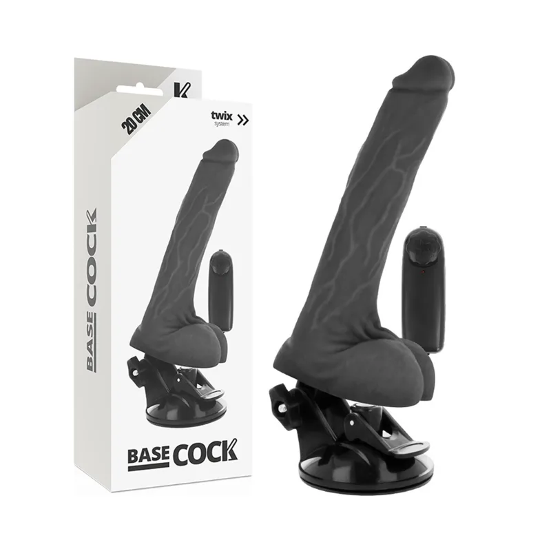 Vibromasseur Réaliste Noir Télécommande avec Testicules Basecock