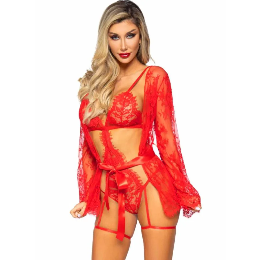 Ensemble Peignoir et Porte-jarretelles Rouge Leg Avenue
