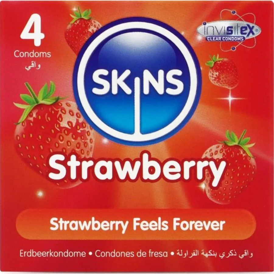 Pack de 4 Préservatifs Premium Fraise Skins préservatif