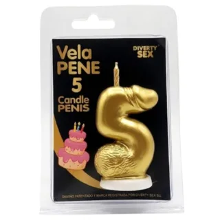 Bougie Pénis en Forme de Chiffre 5 Couleur Or Diablo Picante jeu coquin