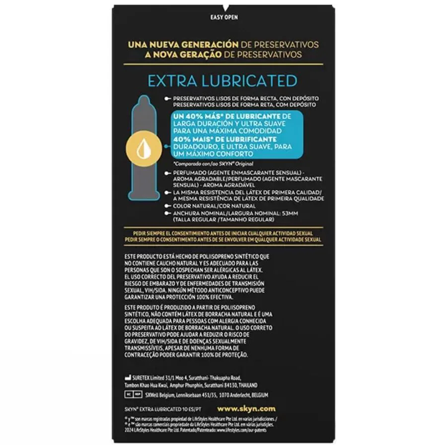 Préservatif Extra Lubrifié 10 Unités Skyn