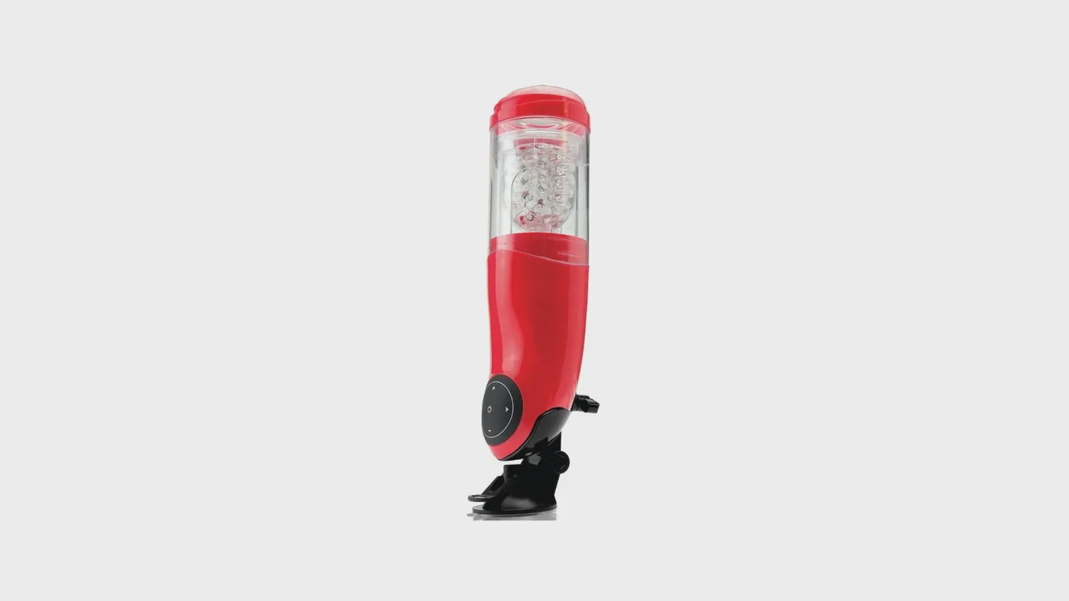 Masturbateur automatique PDX Extreme Mega-Bator Mouth rouge debout sur sa base ventouse