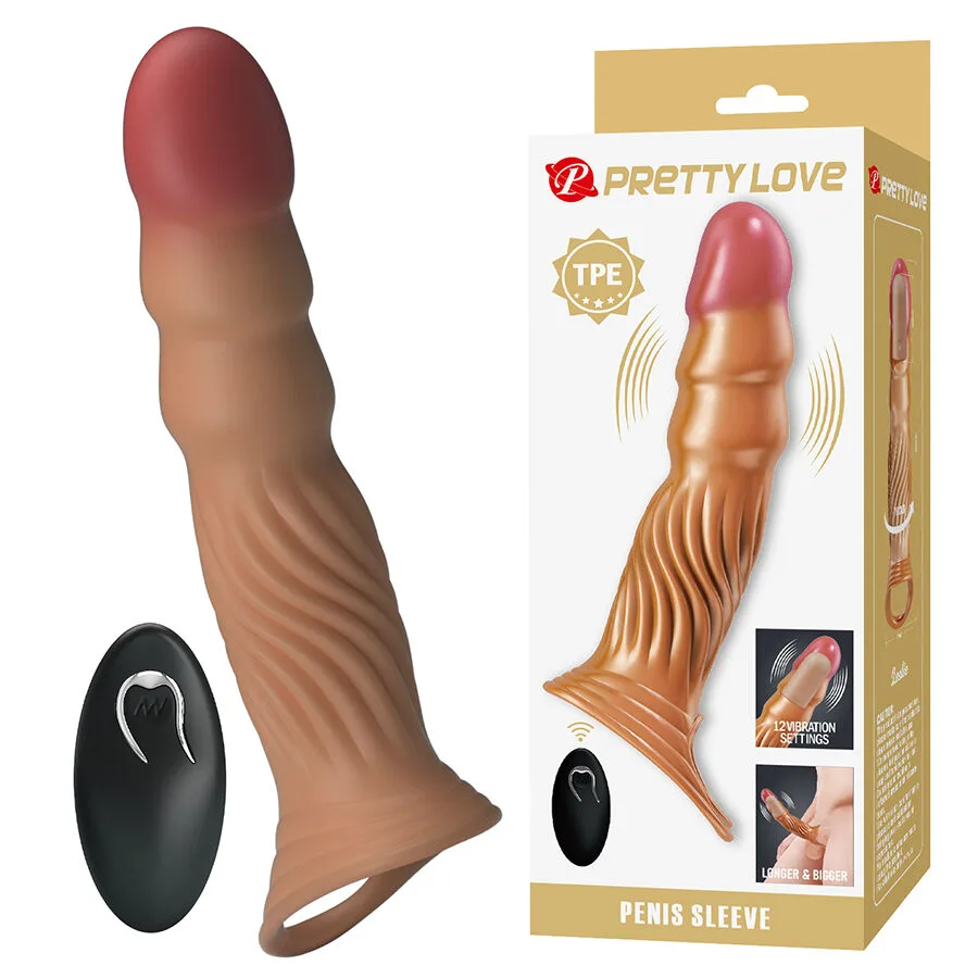 Gaine à pénis Manchon Pénis Texturé avec Vibration et Télécommande Pretty Love