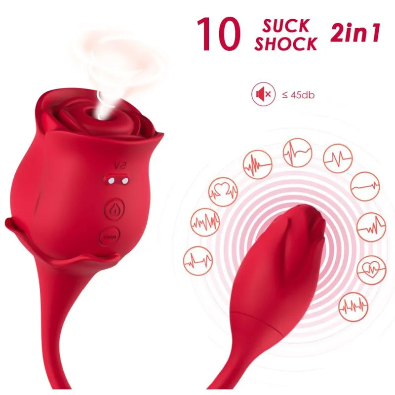 Stimulateur à succion et Vibromasseur de Clitoris Rose 10 Modes Rouge Armony