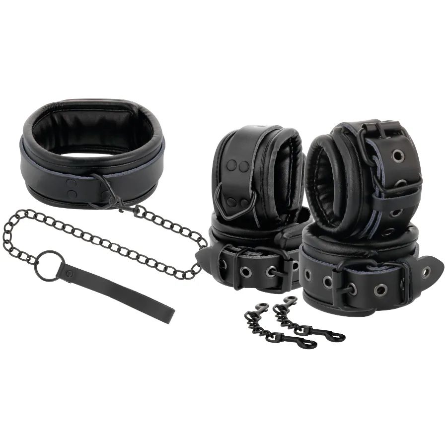 Menottes et Collier en Cuir Noir Darkness noir menottes