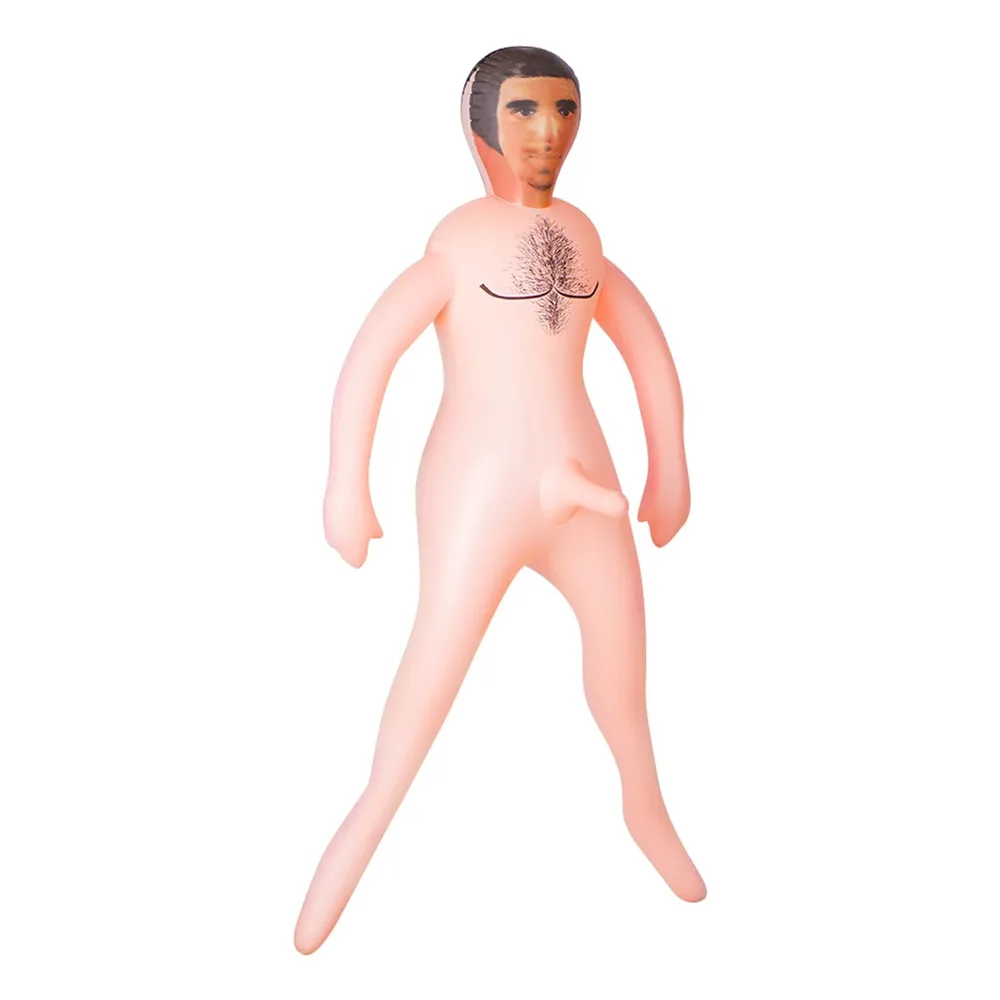Poupée gonflable homme avec pénis en relief sur fond blanc
