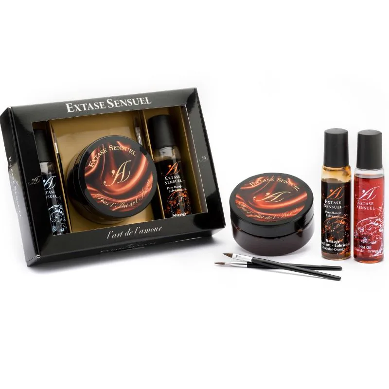 Kit Coffre en Chocolat Aphrodisiaque Extase Sensual huile de massage