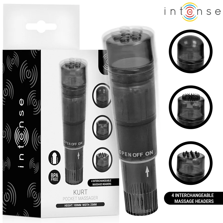 Mini Masseur Kurt avec 4 Têtes Interchangeables Noir Intense noir stimulateur clitoridien