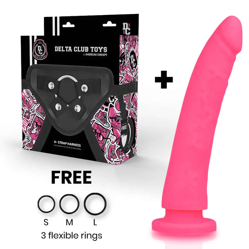 Toys Harnais + Gode Silicone Rose 23 x 4,5 cm Delta Club