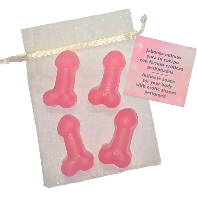 4 Mini Savons Parfumés en Forme de Pénis Rose Diablo Picante rose jeu coquin