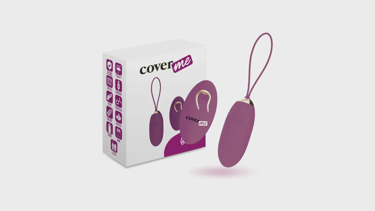 Œuf vibrant Coverme Lapi lilas, annoncé sous les 50 dB, et sa télécommande devant leur boîte