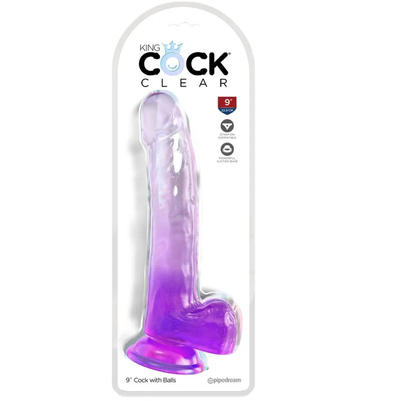 Clear Gode avec Testicules 20,3 cm Violet King Cock