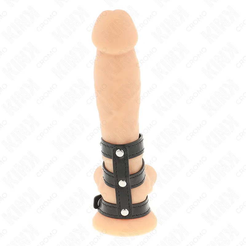 Anneau pénien en Cuir Triple avec Fermeture à Pression Kink