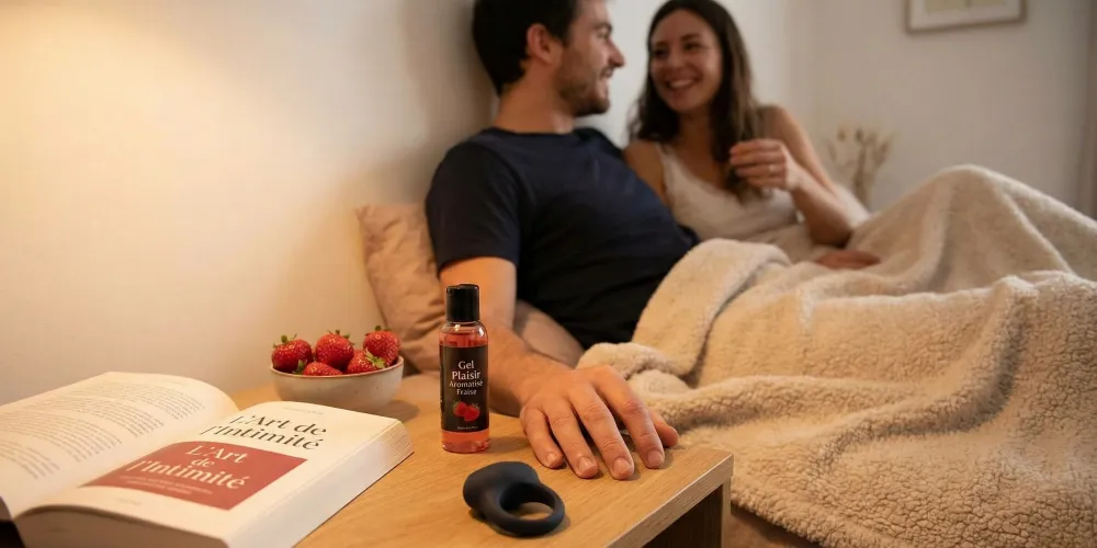 Fraises et lubrifiant comestible évoquant le sexe oral gourmand