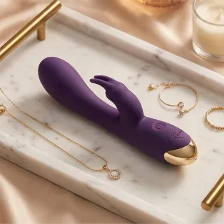 Vibromasseur point G courbé en silicone posé sur un fond clair