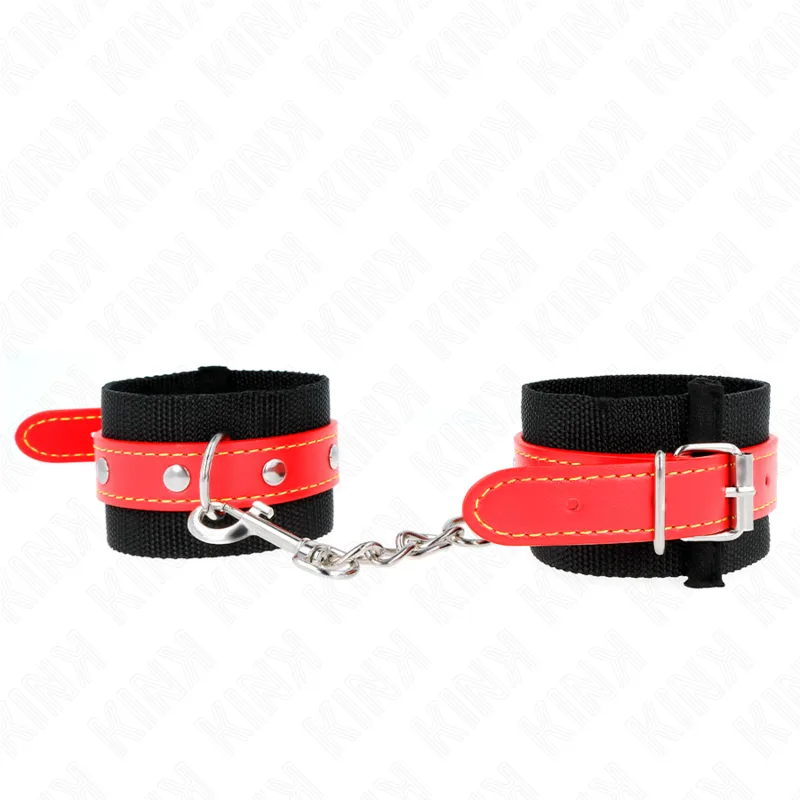 Menottes en Nylon Noir avec Cuir Rouge Ajustable Kink