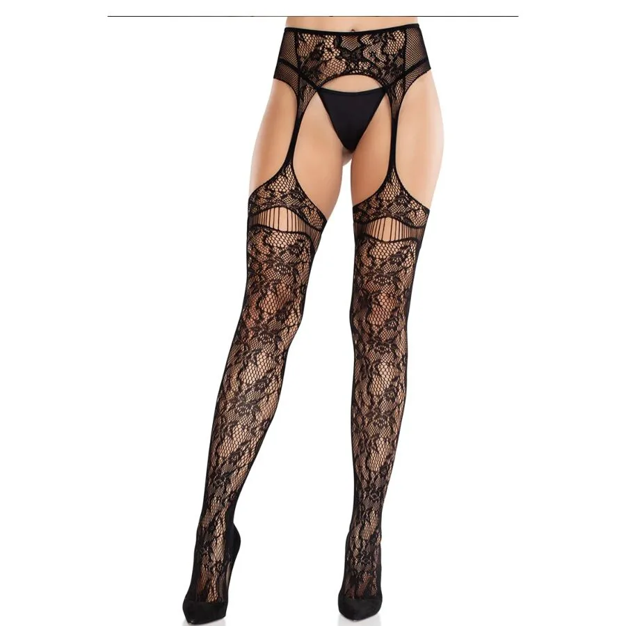 Bas en Dentelle avec Jarretelles Noir Leg Avenue noir porte-jarretelles