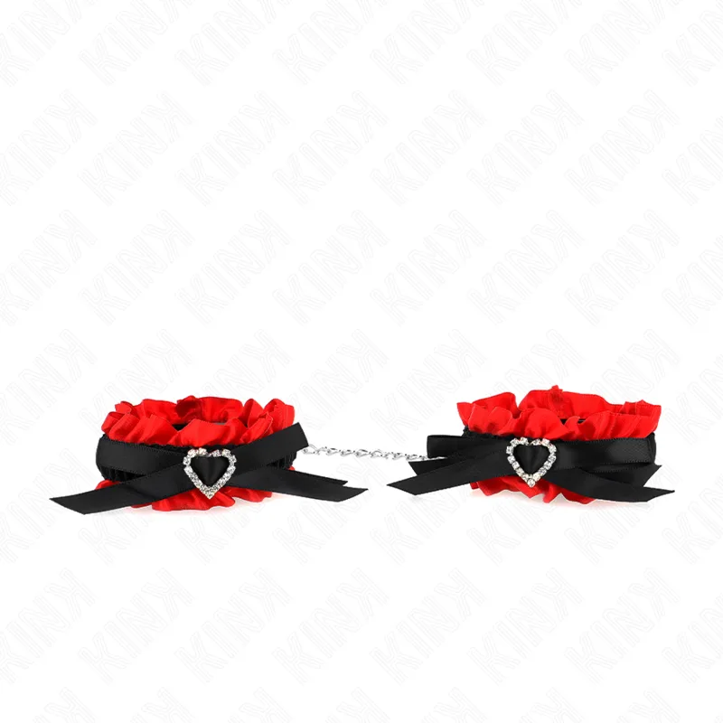 Attentes-poignets Élastiques en Dentelle Détails Coeur Kink rouge menottes