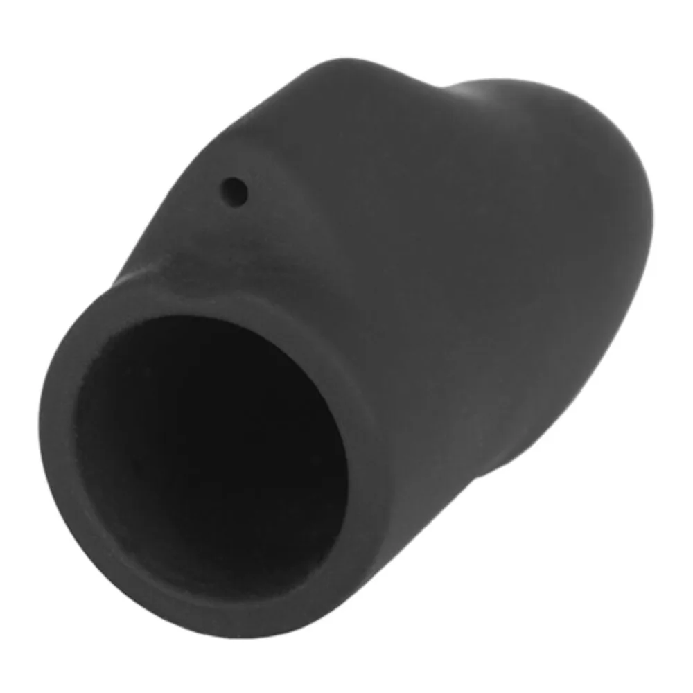 Manchon conducteur en silicone noir, de forme arrondie et allongée, sur fond blanc