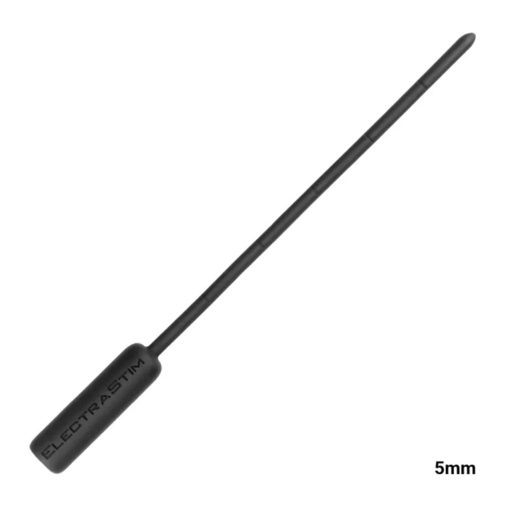 Emballage du produit ElectraStim Silicone Noir, tige urétrale en silicone conducteur noir avec embout texturé, présentée en boîte blanche et noire vue de trois-quarts