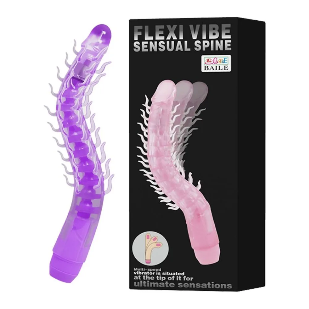 Vibromasseur silicone violet flexible nervuré, autre vue 4