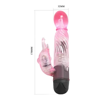 Vibromasseur rabbit rose, transparent, 10 modes, étanche, autre vue 2