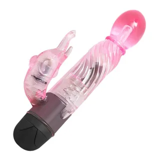 Vibromasseur rabbit rose, transparent, 10 modes, étanche, autre vue 7