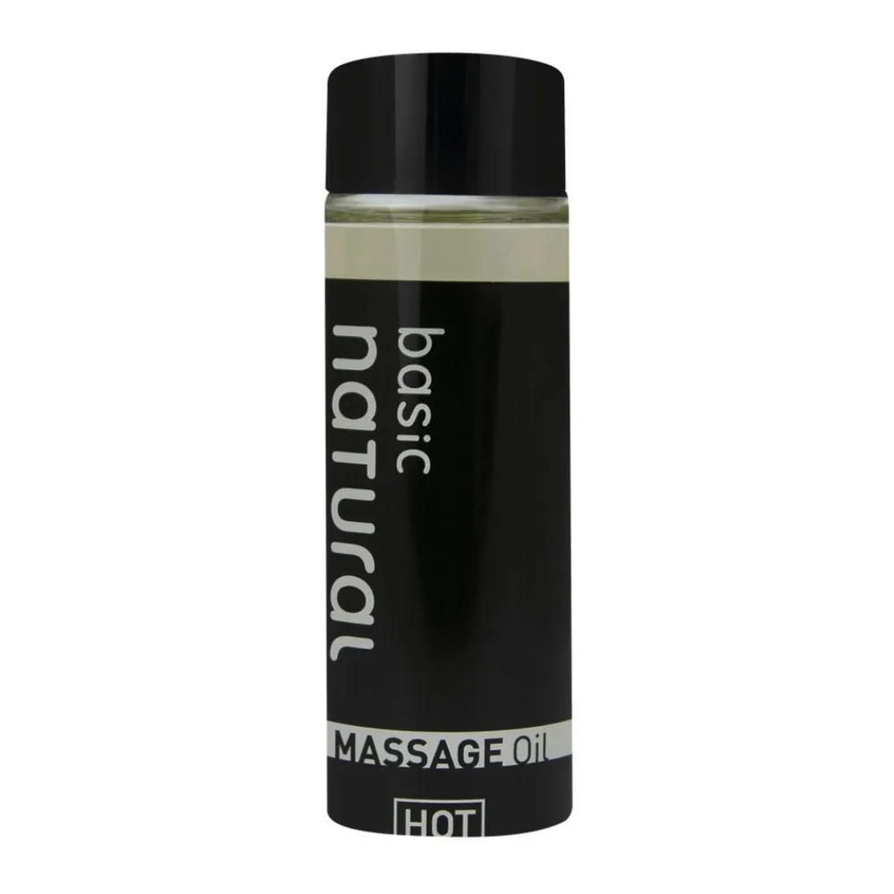 Flacon de 100 ml d'huile de massage naturelle teintée en vert pâle, avec bouchon noir et étiquette détaillée, fabrication allemande