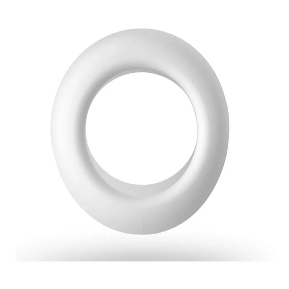 Deux embouts de silicone blanc translucide de formes arrondies, empilés en perspective sur fond blanc