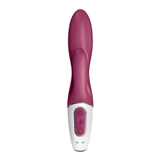 Satisfyer Heated Affair bordeaux vu de face, touches sur la poignée blanche