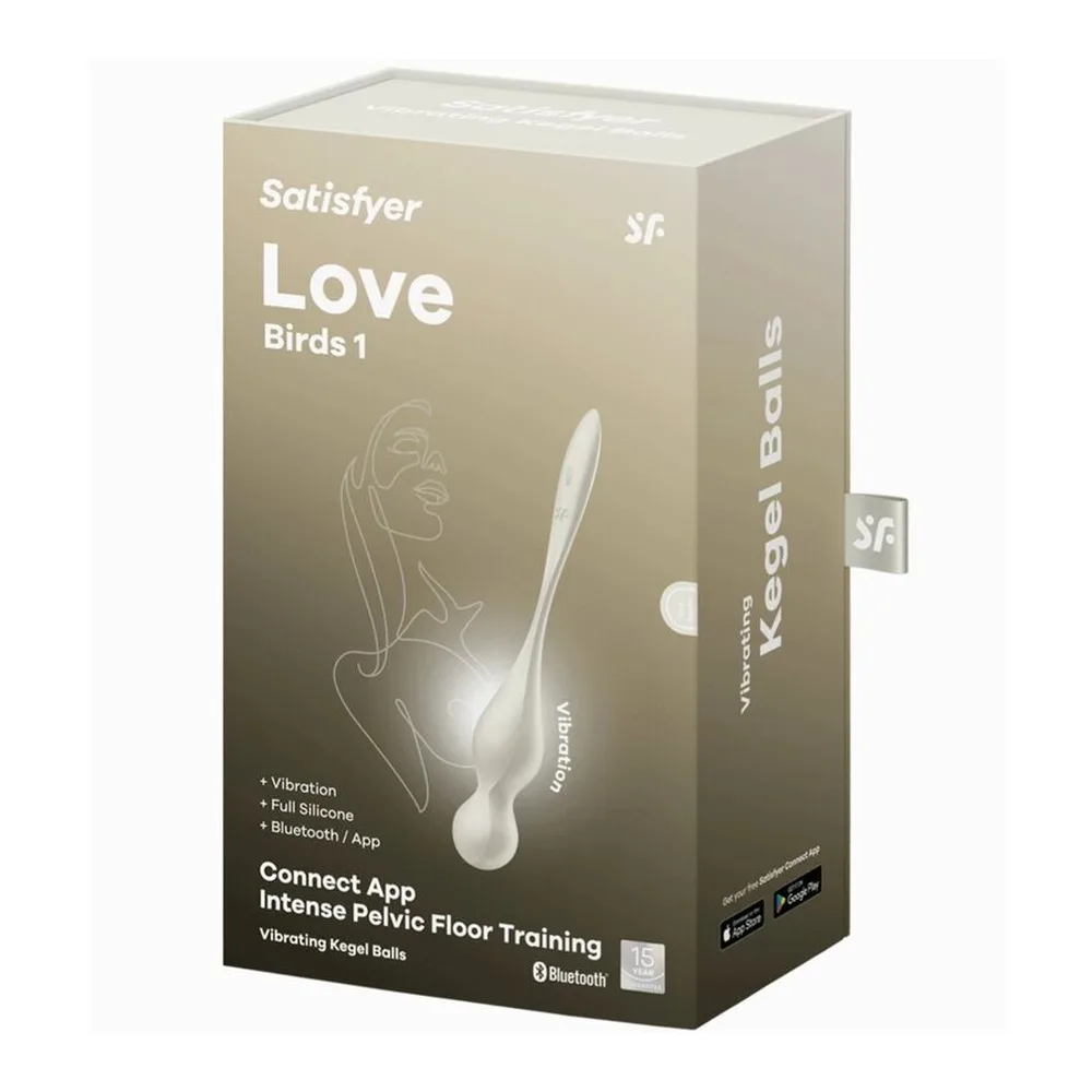Boule de Geisha Love Birds en silicone blanc crème, forme élancée avec deux sphères bombées reliées, fond blanc